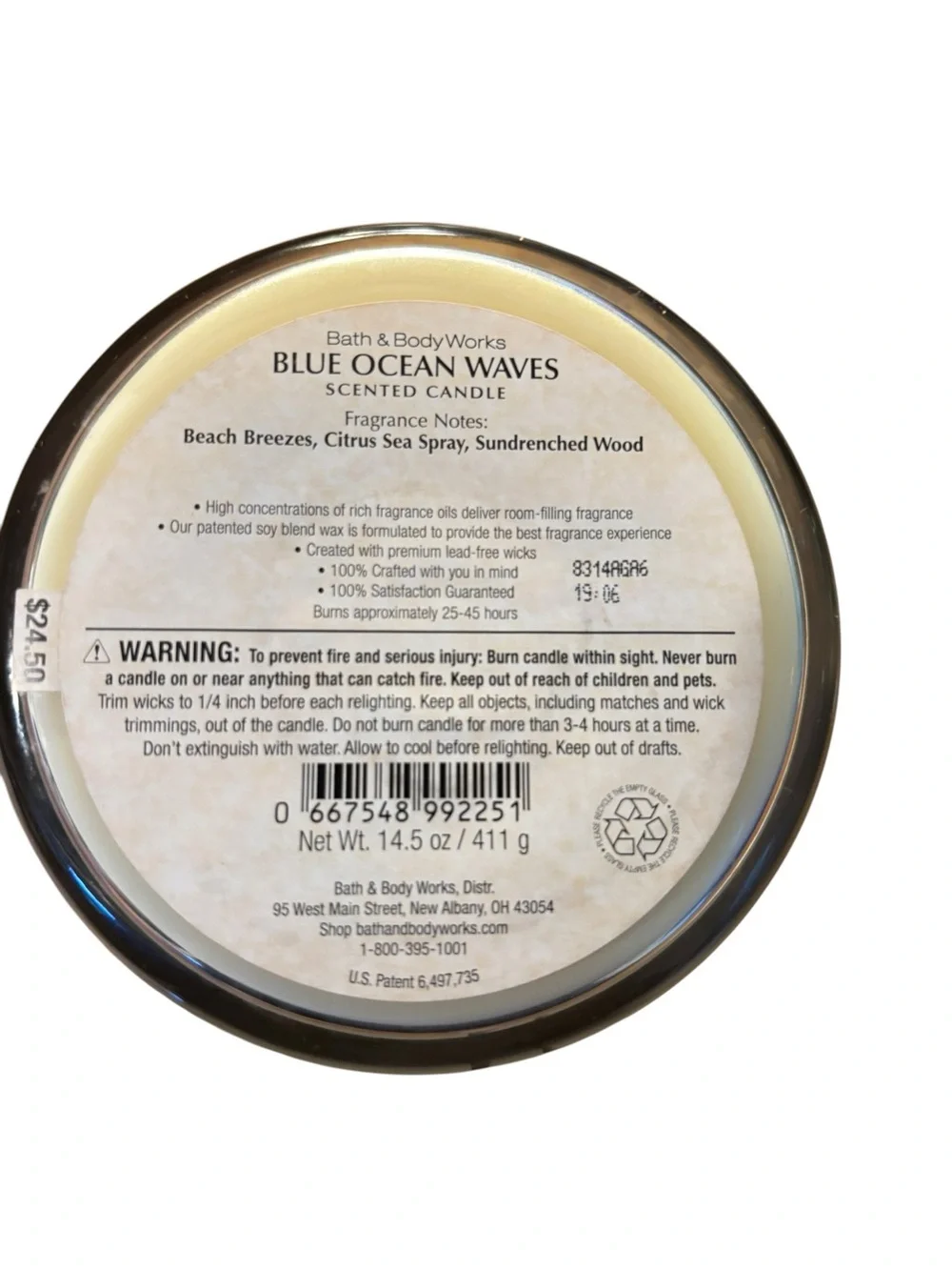 Bath & Body Works 3-Wick Scented Candle - Blue Ocean Waves